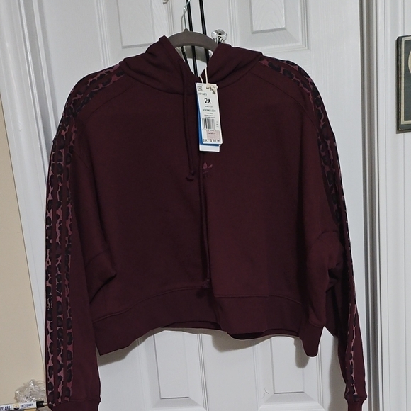 adidas Tops - adidas Originals leopard three stripe hoodie in maroon red